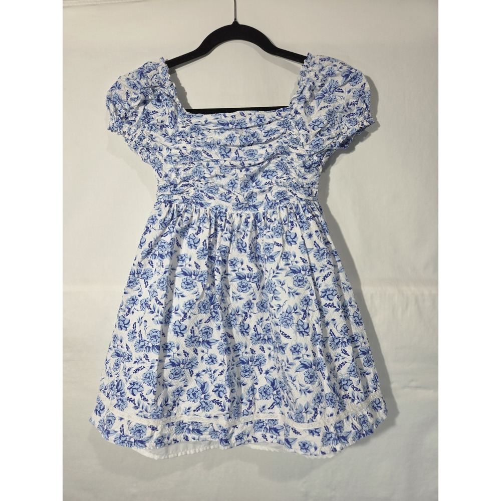 Joie‎ Girls Smocked Dress Puff Sleeve Blue Floral Cottagecore Size 7/8 Coastal